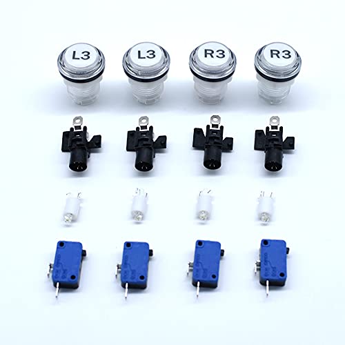 Arcity 4 Pcs/Lot 30mm Arcade LED Push Buttons Illuminated 12V Lit L3 L3 R3 R3 Pattern with Micro Switch for Arcade Machine Games Console MAME Jamma Parts Durable New