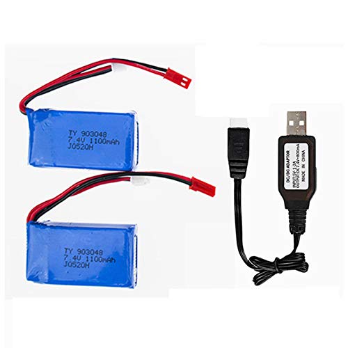 7.4V 1100mAh LiPo Battery with JST Plug for Wltoys A949 A959 A969 A979 K929 RC Car Airplane Helicopter Boat 2 Pack with USB Charger