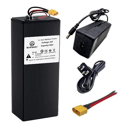 BtrPower 36V Ebike Battery 10AH Lithium Ion Battery Pack with 3A Charger,20A BMS for 250W - 750W Motor