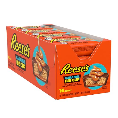 REESE'S Big Cup Caramel Milk Chocolate Peanut Butter Cups, Candy Packs, 1.4 oz (16 Count)