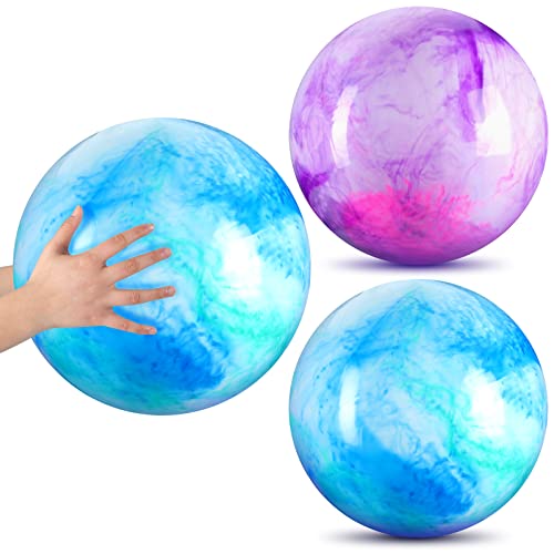 Deekin 2 Pcs 15 Inch 18 Inch Marbleized Bouncy Balls Large Hedstrom Ball Inflatable Rubber Playground Sensory Balls Bouncy Toys Balls for Kid Adults Outdoor School Water(Blue and Purple, 15 Inches)
