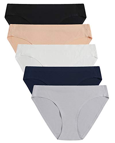 voenxe Women Bikini Underwear,Seamless Breathable Ladies Panties,No Show Comfortable Briefs Undies for Women,Hipster,5-Pack