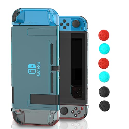 Dockable Case for Nintendo Switch, Protective Case for Nintendo Switch with a Tempered Glass Screen Protector and 6 Joy Stick Covers, Fit into the Dock Station - Blue