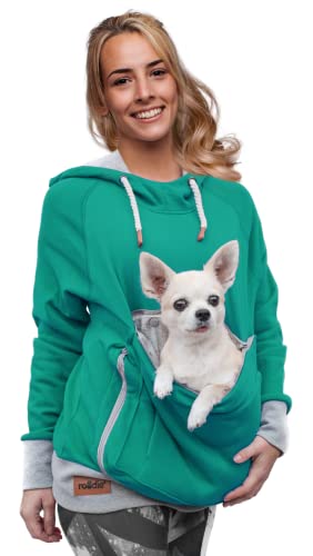 Roodie Pet Pouch Hoodie Small Pet Carrier - Dog Cat Pouch Hoodie Sweatshirt Kangaroo Pocket Holder - No Ears - Womens Fit (Turquoise, XXXX-Large)