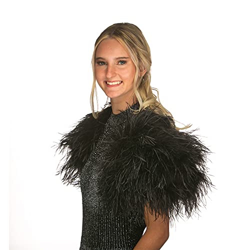 ZUCKER Ostrich Feather Shoulder Wrap - Vintage Style Bolero Wrap for Women - Wedding Shawl, Feather Cape, Vintage Inspired - Black, Large