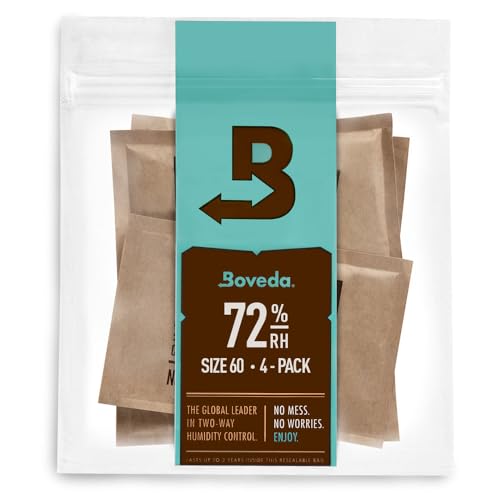 Boveda 72% Two-Way Humidity Control Packs For Wood Humidifier Boxes – Size 60 – 4 Pack – Moisture Absorbers – Humidifier Packs – Hydration Packets in Resealable Bag