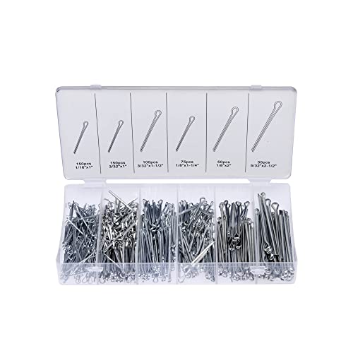 NEIKO 50454A Cotter Pin Assortment | 555 Piece | Zinc Plated Premium Quality | Steel Split Pin Fastener Clips | Straight Hairpins | Holds Pins or Castle Nuts in Place