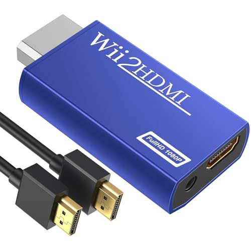 GANA Wii to HDMI Converter Adapter with Hdmi Cable Connect Wii Console to HDMI Display in 1080p Output Video with 3.5mm Audio Supports All Wii Display Modes Blue