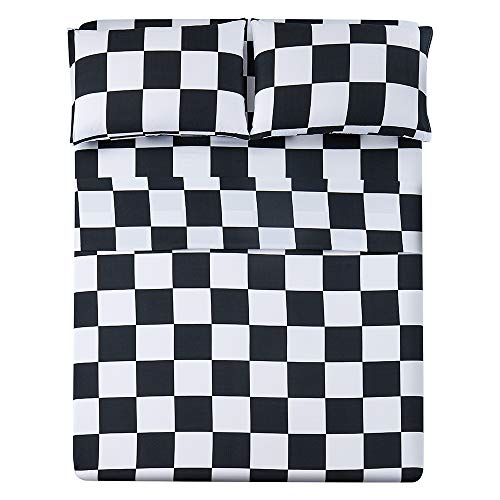 Bed Sheet Set 3 Piece -Twin Size-Soft Durable Microfiber Bedding Sheet Set,Deep Pocket,Stain,Fade & Wrinkle Resistant (Plaid Black&White)