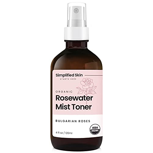 Rose Water for Face & Hair, USDA Certified Organic Facial Toner. Alcohol-Free Makeup Setting Hydrating Spray Mist. 100% Natural Anti-Aging Petal Rosewater by Simplified Skin (1 Pack 4oz)