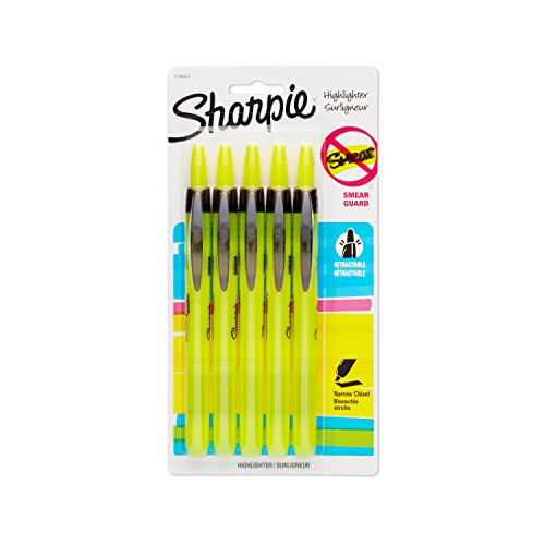 SHARPIE 1740822 Accent Retractable Highlighter, Chisel Tip, Fluorescent Yellow, 5-Count