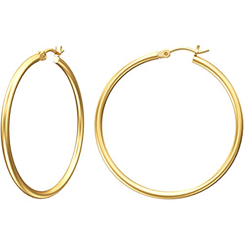 Gacimy Yellow Gold Hoop Earrings for Women, 30mm Medium, 14K Gold Plated Hoops with 925 Sterling Silver Post