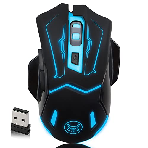 VEGCOO Wireless Gaming Mouse, Silent Click Wireless Rechargeable Mice with Colorful LED Lights & 3-Level DPI Adjustable, 6 Buttons Mouse with Side Buttons & Thumb Rest, Computer Gamer Mouse for PC