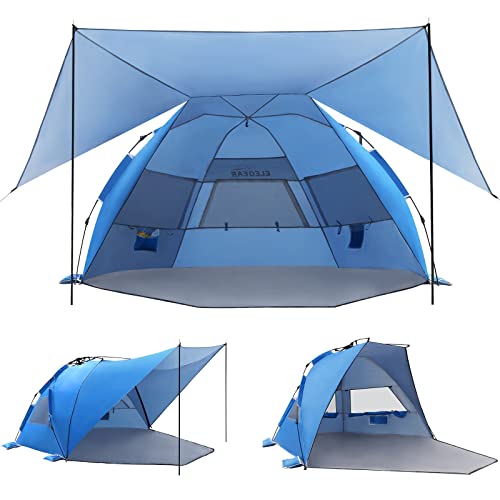 Elegear Beach Tent with 360° Removable Canopy, 4-6 Person Pop Up Sun Shade Shelter, UPF 50+ Automated Installation Double Silver Coating Portable Lightweight Beach Cabana for Beach/Camping/Outdoor