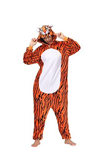 LUSJNGE Unisex Adult Animal Onesie Pajamas Halloween Christmas Cosplay Party Costume one-piece pajamas Cozy Sleepwear Tiger L