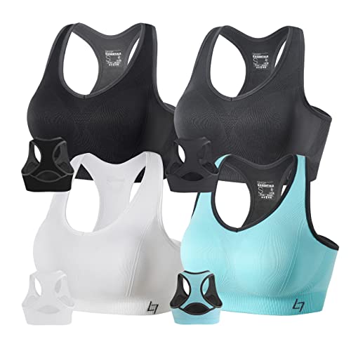 FITTIN Racerback Sports Bras Pack Of 4 - Padded Seamless High Impact Support For Yoga Gym Workout Fitness With Removable Pads, L(Fit for 34D 36C 36D 38A 38B 40A), 4-pack