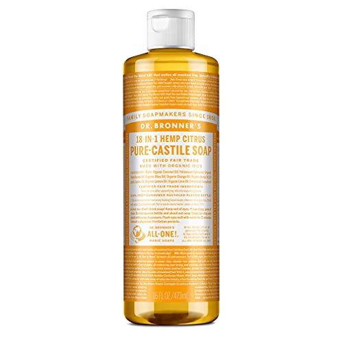 Dr. Bronner’s - Pure-Castile Liquid Soap (Citrus, 16 ounce) - Made with Organic Oils, 18-in-1 Uses: Face, Body, Hair, Laundry, Pets and Dishes, Concentrated, Vegan, Non-GMO