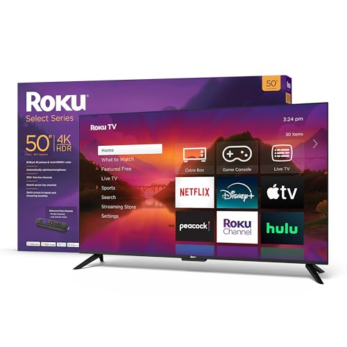 Roku Smart TV – 50-Inch Select Series 4K HDR RokuTV Enhanced Voice Remote, Brilliant 4K Picture, Automatic Brightness, & Seamless Streaming – Live Local News, Sports, Family Entertainment