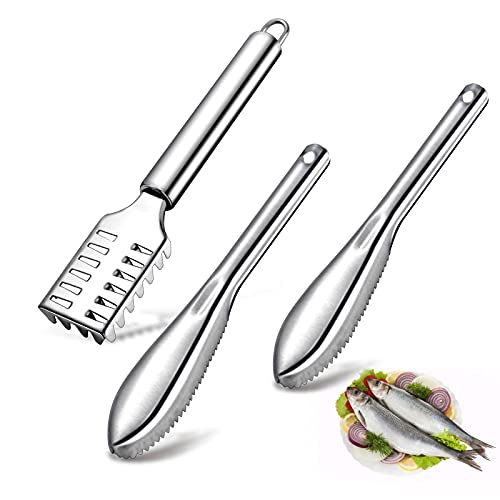 3Pieces Fish Scaler Remover Cleaner Fish Scaler Brush With Stainless Steel Sawtooth Easily Remove Fish Scales-Cleaning Brush Scraper For Chef And Home Cooks Kitchen Fish Cleaning Seafood Tools