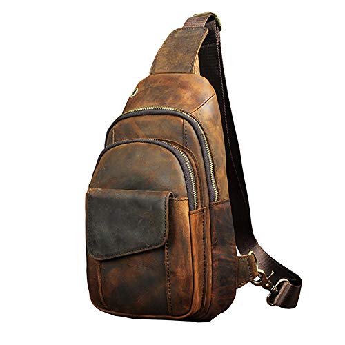 vintage Men's real Leather chest bag Business Casual Outdoor Sling Bag (Style 3 - Crazy Horse Leather)