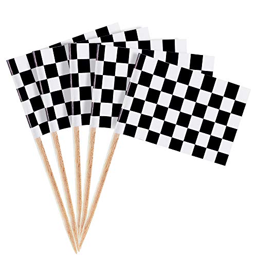 Super Z Outlet 100 Pack Mini Checkered Racing Flag Finish Line Cupcake Toppers Party Decorations Picks Set (2.5 Inches Tall)
