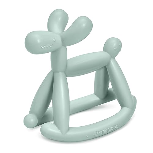 Miraloop Teething Toy for Baby 0-6, 12, 18 Months Infant, Jellydog Never Drop Food Grade Silicone Rocking Teether, Prevent Choking & Odorless, Less Dust and Hair Adhesion, Baby Gift, Mint Green