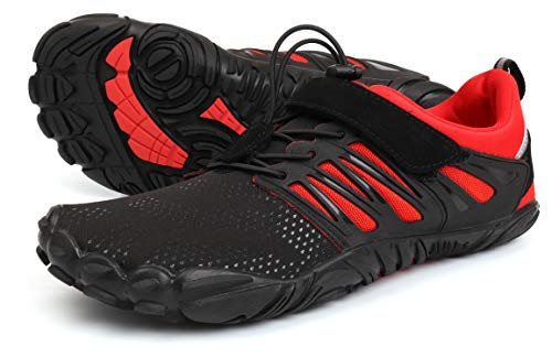 WHITIN Men's Trail Running Shoes Minimalist Barefoot Wide Width Toe Box Gym Workout Fitness Low Zero Drop Sneakers Treadmill Free Black Red Size 11