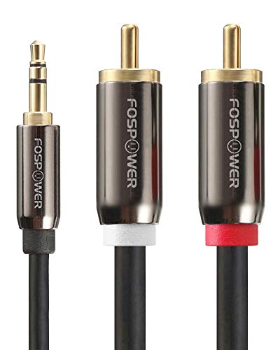 FosPower 3.5mm to RCA Cable (6FT), RCA Audio Cable 24K Gold Plated Male to Male Stereo Aux Cord [Left/Right] Y Splitter Adapter Step Down Design
