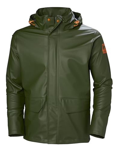 Helly-Hansen Workwear Gale Waterproof Jackets for Men Made from Heavy-Duty Polyurethane on Polyester Knit for High Mobility, Army Green - Large