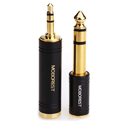 MOBOREST 3.5mm M to 6.35mm F Stereo Pure Copper Adapter, 1/8 Inch Plug Male to 1/4 Inch Jack Female Adapter, Can be Used Conversion Headphone adapte, amp adapte, Black Fashion 2-Pack