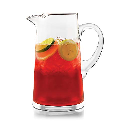 Libbey Cantina 90 Oz Tall Glass Pitcher, Hand-Blown Clear Glass Pitcher with Handle, Elegant Glass Serving Pitcher for Iced Tea, Lemonade, and More