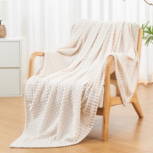 Andency Soft Fleece Throw Blanket for Couch - Super Cozy Warm Flannel Decorative Blankets, Lightweight Plush Blanket for Bed Sofa, Beige 50x60 Inches