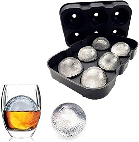 Silicone Ice Cube Trays Round Ice Cube Mold Spheres Ice Ball Maker (6 Round Ice Ball Black)