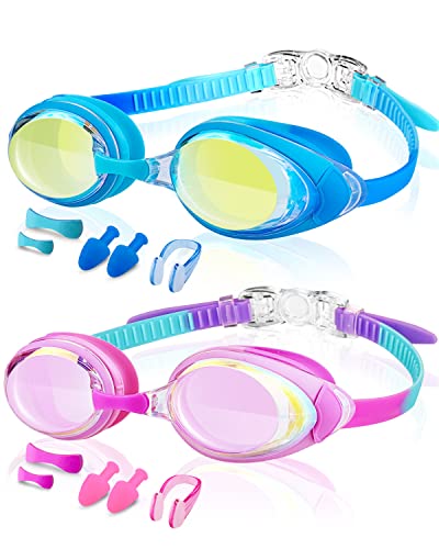 Victoper Kids Swim Goggles, 2 Pack Anti Fog&UV Swimming Goggles for Child 3-15, No Leaking Swim Goggles for Boys Girls