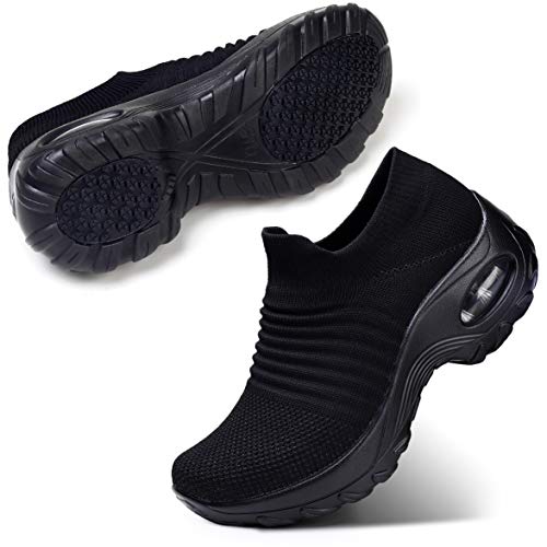STQ Women’s Slip On Walking Shoes Lightweight Mesh Casual Running Jogging Sneakers with Air Cushion Sole Black 9
