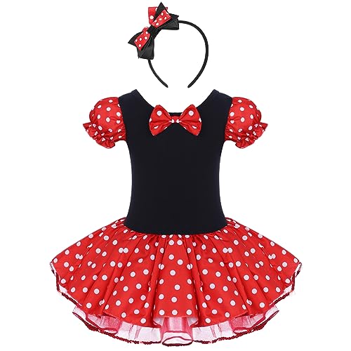 IBTOM CASTLE Toddler Girl Polka Dots Party Fancy Costume Birthday Tutu Dress up Dance Leotard Gymnastic Cosplay Gown w/Mouse Ear Headband Red 12-18 Months