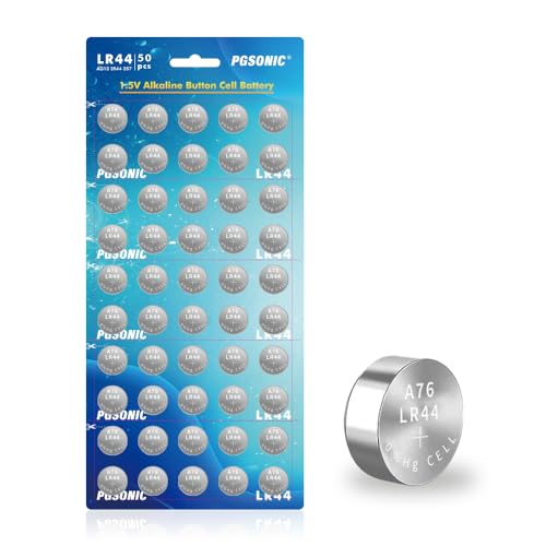 PGSONIC 50 Pack LR44 Batteries, 1.5 Volt Alkaline Button Cell Batteries with Long Lasting Power