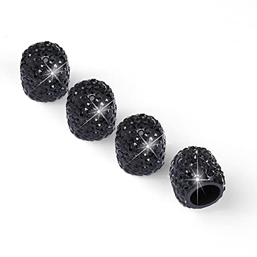 JUSTTOP 4 Pack Handmade Crystal Rhinestone Car Tire Valve Stem Caps, Wheel Valve, Attractive Dustproof Bling Accessories, Universal for Cars, Trucks and Motorcycles-Black