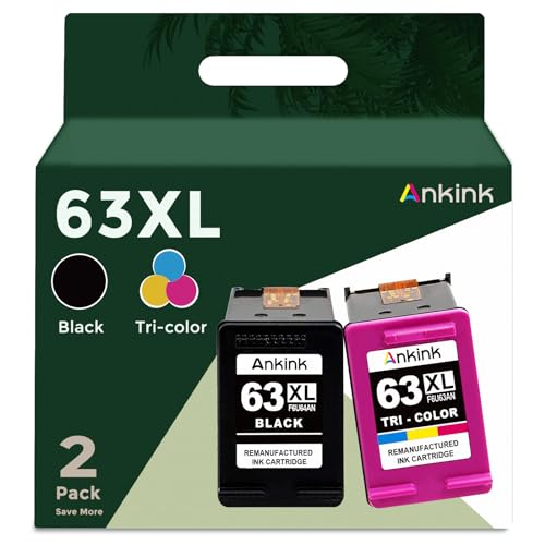 Ankink Remanufactured Ink Cartridge Replacement for HP Ink 63 63XL (Black and Color Combo Pack) Fit for HP63 3830 4650 4652 4655 5200 5252 5255 5258 4520 4512 1112 2132 3630 3632 Printers BK Tricolor