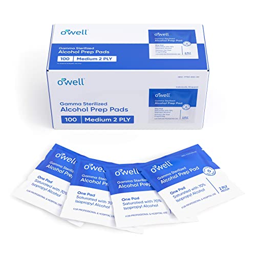 OWELL Alcohol Wipes, 100 Count | Medical & Professional Sterile Alcohol Prep Pads | Individually Wrapped 2-Ply Antiseptic Alcohol Pads Great for First Aid Kits & Personal Use
