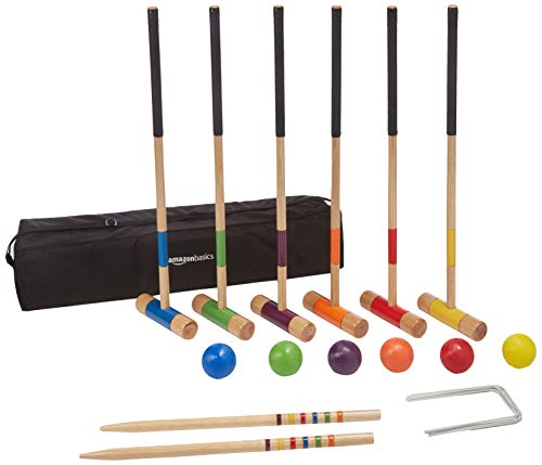 Amazon Basics - 6 Player Croquet 23 piece Set with Carrying Case, Medium, Black