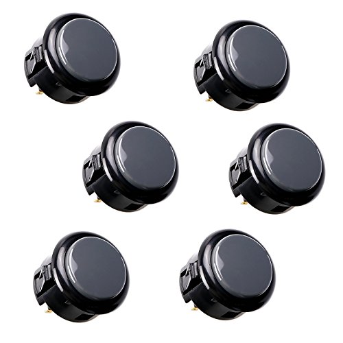 SANWA 6 pcs OBSF-30 Original Push Button 30mm - for Arcade Jamma Video Game & Arcade Joystick Games Console (Black & Gray) S@NWA