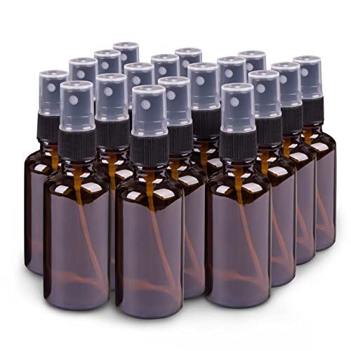 Small Amber Glass Spray Bottles For Essential Oils, 2oz Empty Fine Mist Mini Spray Bottles, Set of 18