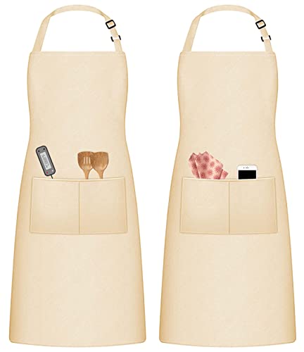 KOMBOH Unisex Chef Apron, Professional Grade Apron, Oil and Water Resistant, Heavy Duty Breathable and Adjustable with Large Straps and Large Pockets (Sand)