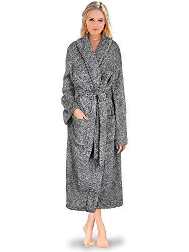PAVILIA Premium Women Plush Soft Robe Fluffy Warm Fleece Sherpa Shaggy Bathrobe (L/XL, Heather Gray)