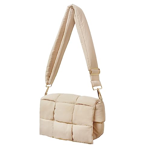 NAARIIAN Puffer shoulder bag Nylon padded woven handbag designer crossbody dupes women down purse(beige)