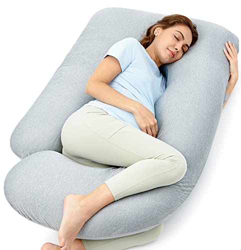 Momcozy Pregnancy Pillows with Cooling Cover, U-Shaped Full Body Maternity Pillow for Side Sleepers 57 Inch - Support for Back, Hip, Belly, Legs for Pregnant Women