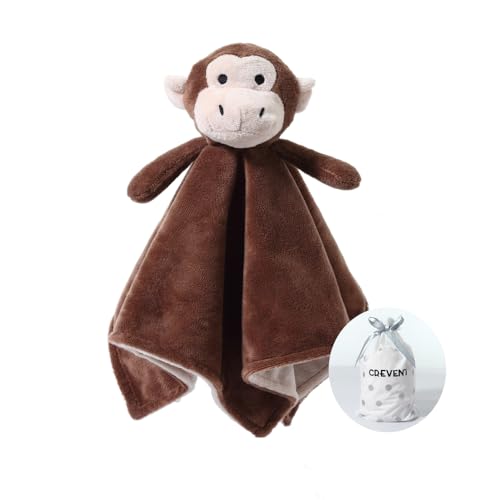 CREVENT Cozy Plush Baby Security Blanket Loveys for Baby Boys with Animal Face, Baby Shower/Birthday Gifts for Newborns Infant Toddler (Brown Monkey)