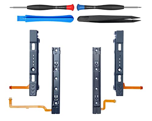 ElecGear Slide Rail Replacement for Nintendo Switch and Joy Con Controller, Left and Right Metal Track for Console and Plastic Slider Bar for Joy-con with Flex Cable Connector Repair Part Assembly