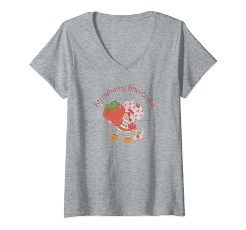 Womens Strawberry Shortcake Cute Vintage Berry Sweet Icon V-Neck T-Shirt
